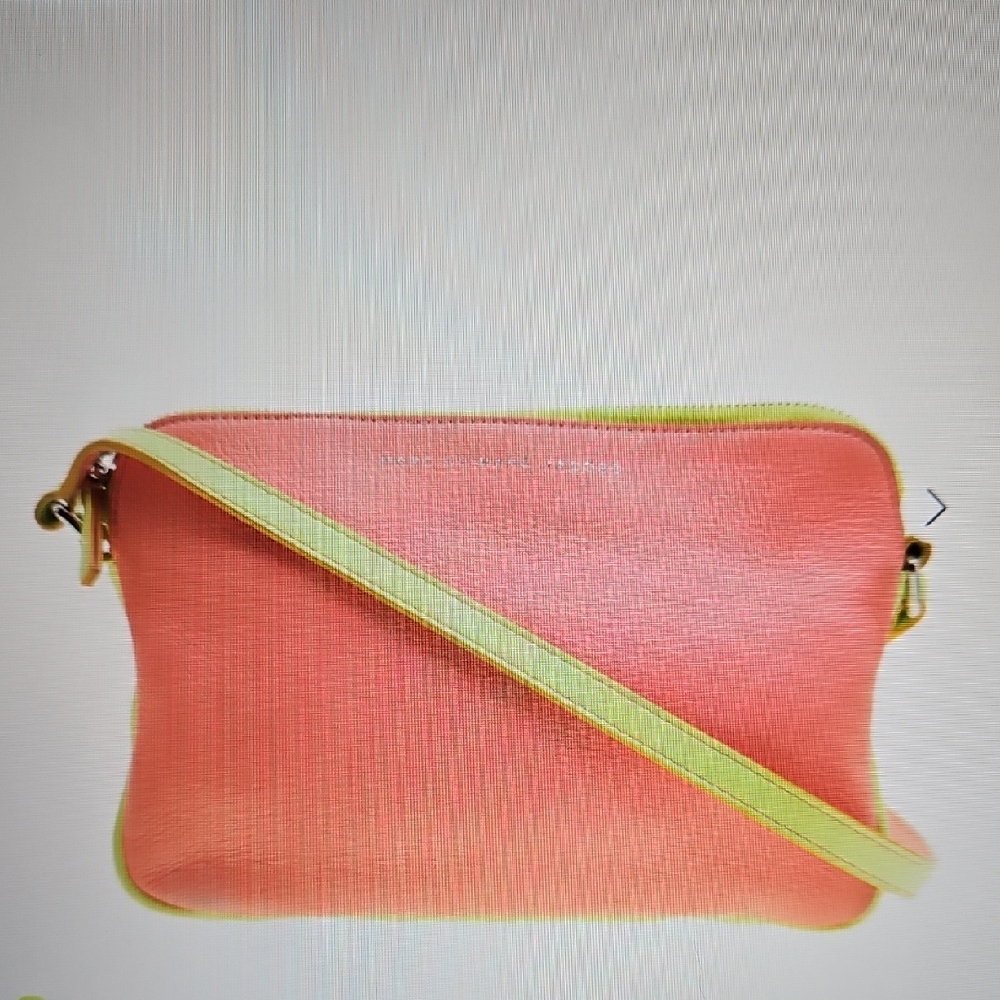 MARC BY MARC JACOBS: Pink And Lime Green Leather Crossbody Bag